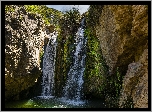 Skały, Wodospad, Cascada de Santiuste, Kępka, Trawy, Rośliny, Hiszpania
