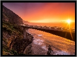 Australia, Nowa Południowa Walia, Zachód słońca, Most Sea Cliff Bridge, Klif, Morze