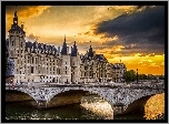 Pałac, Sprawiedliwości, Rzeka, Most, Zachód, Słońca, Paryż