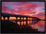 Stany Zjednoczone, Floryda, Rzeka, Indian River, Most, Zachód słońca, Chmury