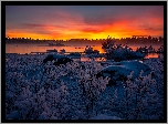 Szwecja, Laponia, Zachód słońca, Zima, Rzeka