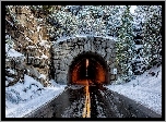Tunel, Droga, Skały, Zima