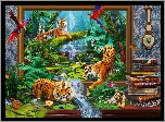 Tygrysy, Dżungla, Obraz 4D
