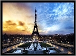 Paryż, Wieża Eiffla, Pola Elizejskie, Zachód Słońca, Francja
