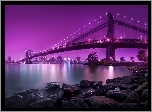 Most, Wiszący, Rzeka, Kamienie, Noc, Manhattan, Nowy York