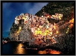 Amalfi, Włochy, Wybrzeże,  Skały, Domy, Morze, Wieczór