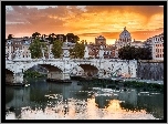 Włochy, Rzym, Rzeka, Most, Domy