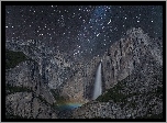Wodospad, Noc, Góry, Gwiazdy