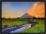 Wulkan, Mayon, Park, Rzeczka, Zachód, Słońca