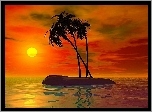 Wyspa, Palmy, Słońce, Morze, Grafika