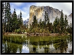 Stany Zjednoczone, Stan Kalifornia, Dolina Yosemite, Góry, Szczyt El Capitan, Rzeka, Drzewa