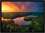 Finlandia, Zachód słońca, Jezioro Aulangonjärvi, Lasy, Drzewa