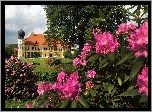 Zamek, Ramspau, Park, Wiosna, Rododendrony