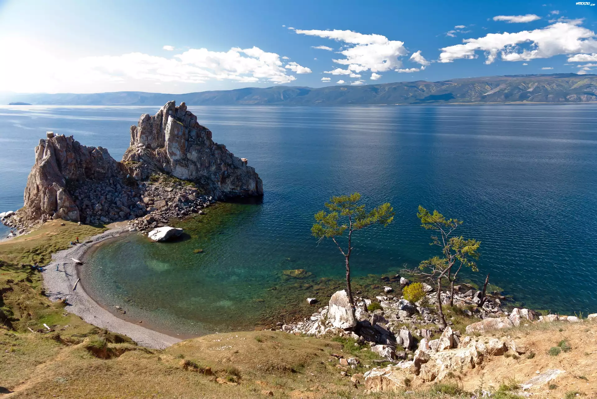 Duże Jezioro W Rosji Krzyżówka Jezioro, Bajkał, Skały, Rosja