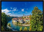 Szwajcaria, Berno, Rzeka Aare, Domy, Drzewa