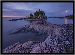 Jezioro, Ładoga, Skały, Zachód słońca, Karelia, Rosja