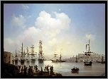 Iwan, Ajwazowski, Panorama, Miasta, Morze, Port, Żaglowce, Mieszkańcy