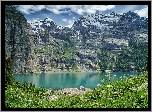 Szwajcaria, Kanton Berno, Góry Alpy Berneńskie, Jezioro Oeschinen, Łąka