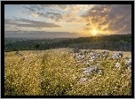 Łąki, Skały, Kamienie, Promienie, Słońca, Panorama