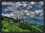 Wioska, Łąki, Pola, Góry, Chmury, Południowy, Tyrol, Austria