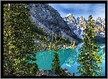 Kanada, Alberta, Park Narodowy Banff, Jezioro Moraine, Dolina Valley of the Ten Peaks, Dolina Dziesięciu Szczytów, Las, Drzewa, Góry, Odbicie
