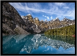 Kanada, Prowincja Alberta, Park Narodowy Banff, Góry, Jezioro Moraine, Drzewa, Odbicie