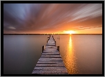 Jezioro Ammersee, Pomost, Zachód słońca, Bawaria, Niemcy