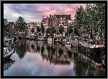 Holandia, Amsterdam, Domy, Drzewa, Rzeka, Kanał, Statki