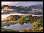 Park, Narodowy, Lake District, Góry, Lasy, Jezioro, Mgła, Anglia
