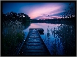 Anglia, Wiltshire, Jezioro, Pomost, Poranek, Świt