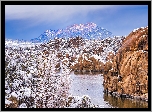 Góry, Skały, Granite Dells, Jezioro, Watson Lake, Śnieg, Prescott, Arizona, Stany Zjednoczone