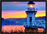 Maine, Arrowsic, Rzeka, Kennebec, Latarnia, Morska, Las