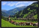 Austria, Tyrol, Mayrhofen, Drzewa, Kościół, Domy