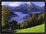 Bavaria, Niemcy, Mgła, Góry, Domek