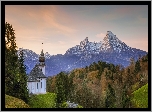 Niemcy, Bawaria, Berchtesgaden, Kościół, Sanktuarium Maria Gern, Góry, Alpy Salzburskie, Drzewa
