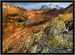 Góry, Dolina, Jezioro, Blea Tarn, Drzewa, Skały, Chmury, Park Narodowy Lake District, Anglia