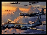 Bombowce, B-29, Niebo, Chmury