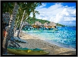 Bora Bora, Plaża, Ocean, Domki