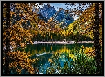 Jezioro, Pragser Wildsee, Lago di Braies, Góry, Dolomity, Tyrol, Włochy, Jesień, Drzewa