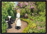 Park, Ogród, Kwiaty, Dziewczynka, Kapelusz, Malarstwo, Hans Andersen Brendekilde