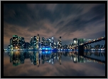 Manhattan, Domy, Rzeka, Cieśnina East River, Most Manhattan Bridge, Manhattan, Nowy Jork, Stany Zjednoczone
