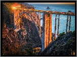 Morze, Most, Bixby Creek Bridge, Wybrzeże, Region Big Sur, Skały, Światła, Kalifornia, Stany Zjednoczone