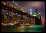 Brooklyn, Bridge, Nocna, Panorama, Miasta