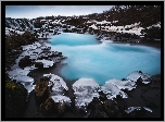 Rzeka Bruara, Wodospad Bruarfoss Waterfall, Islandia, Zima, Śnieg