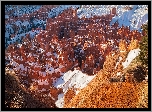 Skały, Śnieg, Rośliny, Kanion, Park Narodowy Bryce Canyon, Utah, Stany Zjednoczone