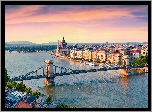Węgry, Budapeszt, Rzeka Dunaj, Most Łańcuchowy, Statki