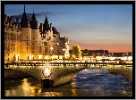 Francja, Paryż, Rzeka Sekwana, Most Wymiany, Światła, Muzeum Conciergerie, Budynki