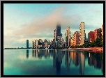 Budynki, Jezioro, Chmury, Chicago, Panorama, Miasta