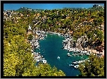 Francja, Zatoka Calanque de Port-Miou, Wzgórza, Jachty, Łodzie, Budynki