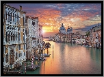 Włochy, Wenecja, Canal Grande, Kanał, Łodzie, Zachód słońca, Bazylika św. Marka